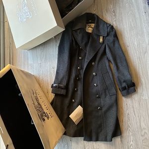 BURBERRY LONDON GREY WOOL/CASHMERE TRENCH COAT 175/88 WOMENS SIZE 8 BELTED